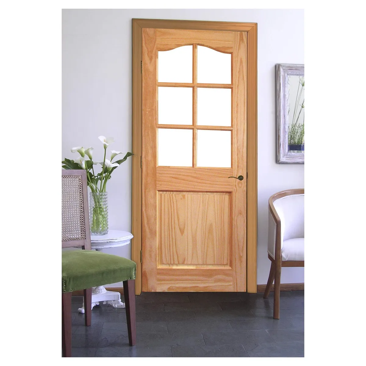 HOLZTEK - Puerta Pino 2 Paneles 6 Vidrios con Vidrio