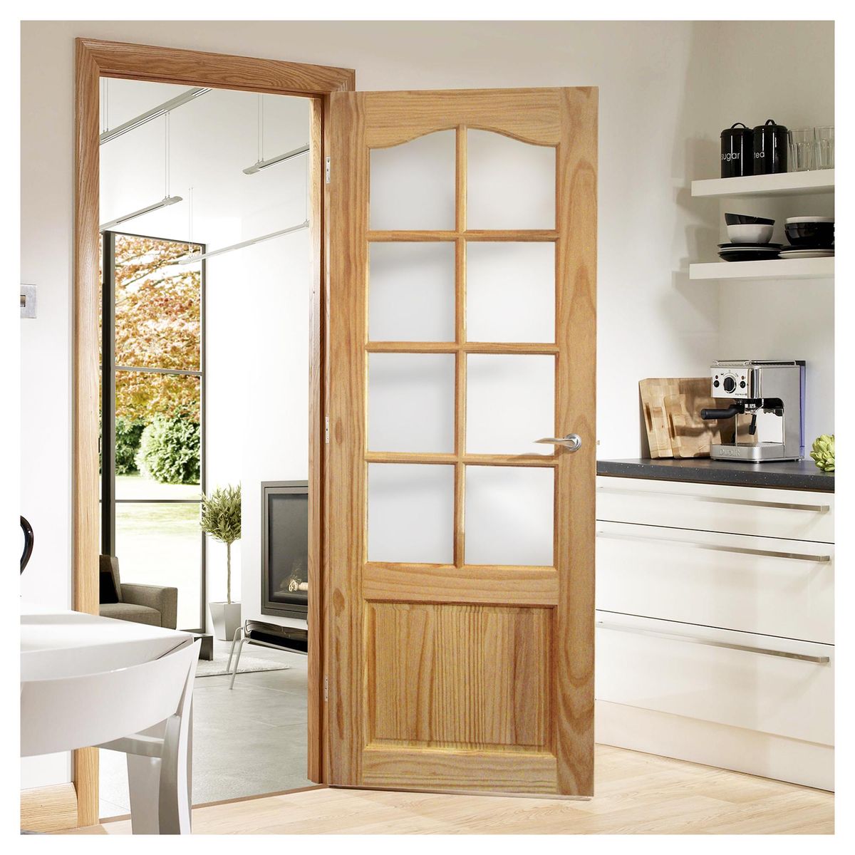 HOLZTEK - Puerta Pino 2 Paneles 8 Vidrios con Vidrio