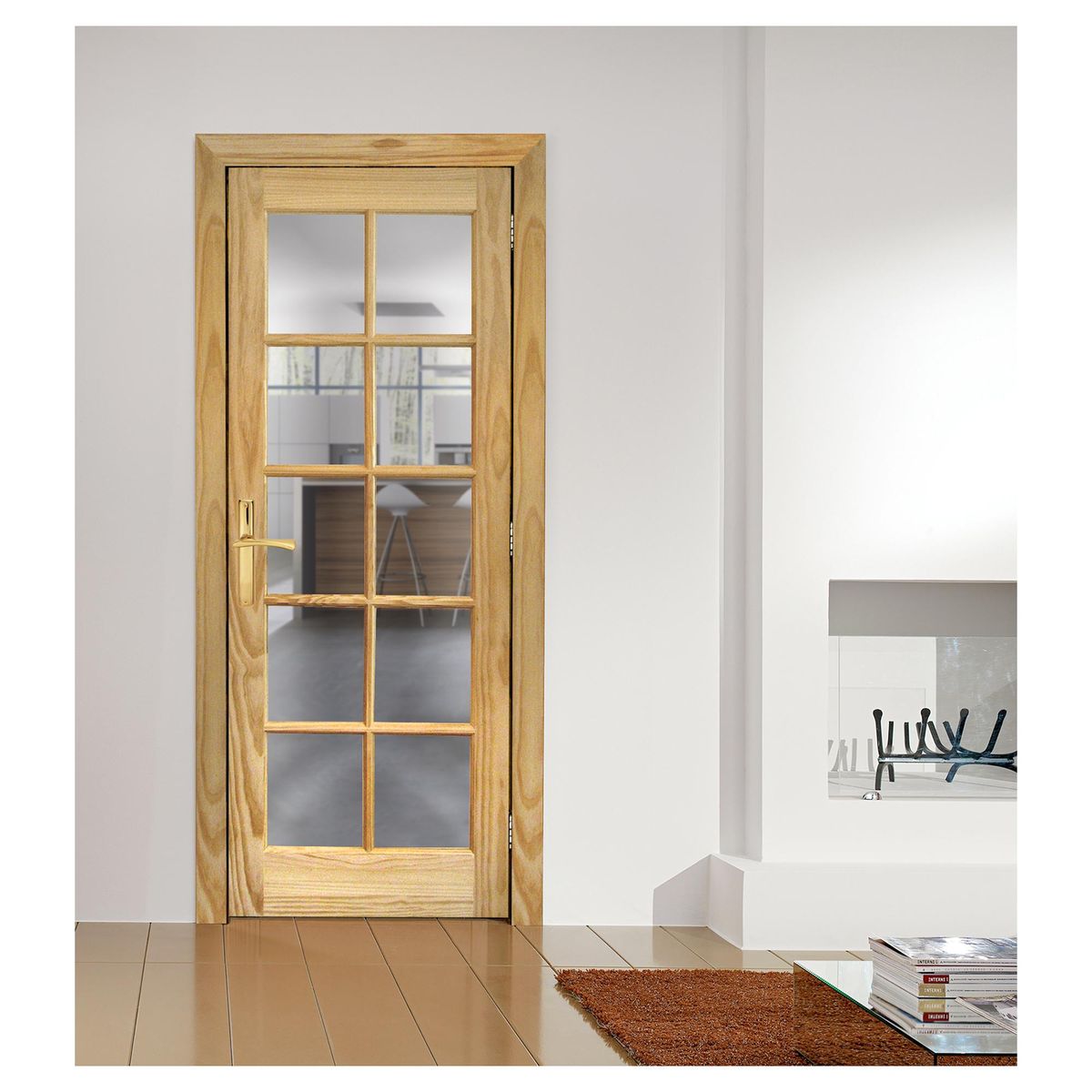 HOLZTEK - Puerta Pino 2 Paneles 10 Vidrios con Vidrio