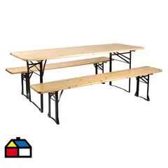 KLIMBER - Mesa Plegable con Bancos Rectangular 200 cm Madera