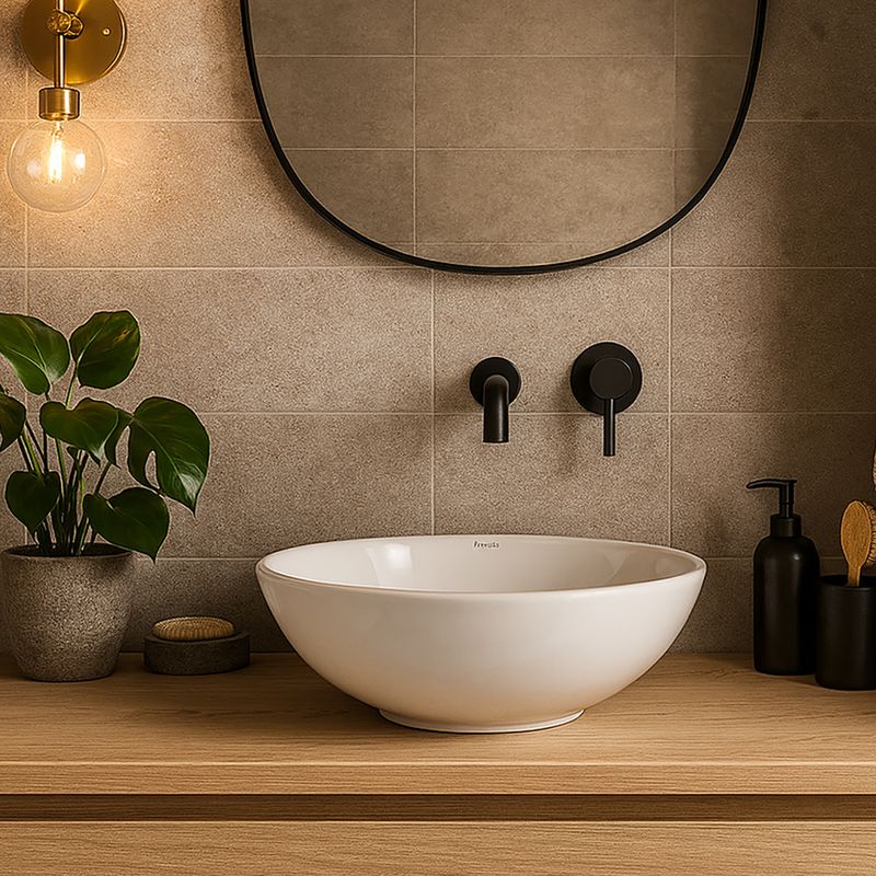 SENSI DACQUA - Lavamanos Forma Redonda Loza 40x16x40 cm Blanco