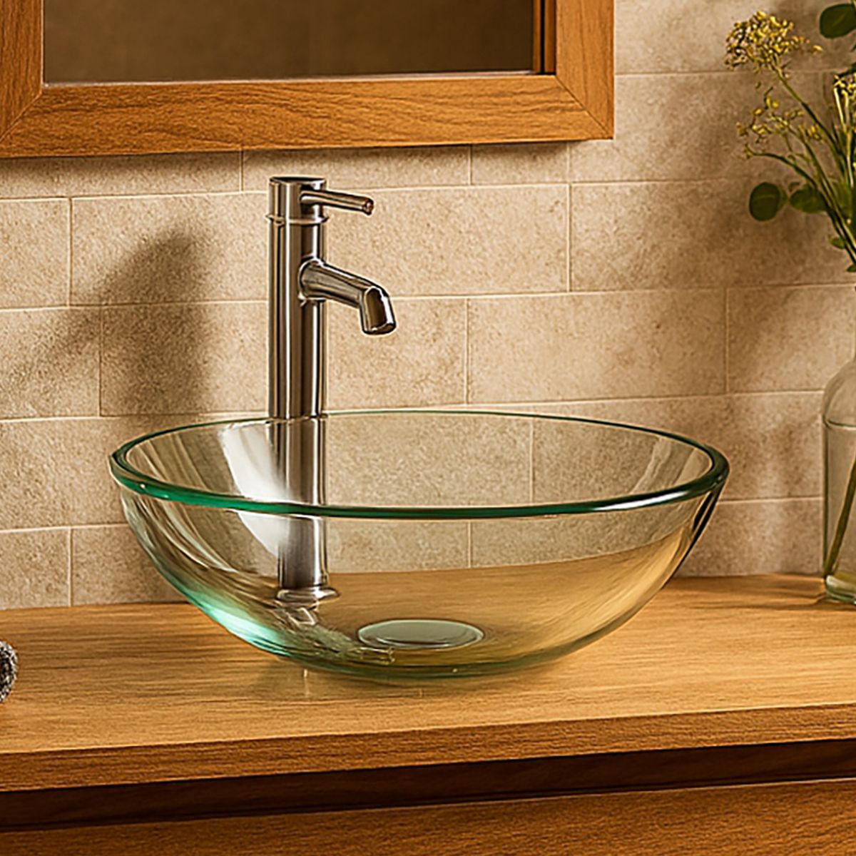 SENSI DACQUA - Lavamanos Forma Redonda Vidrio 42x16x42 cm Transparente