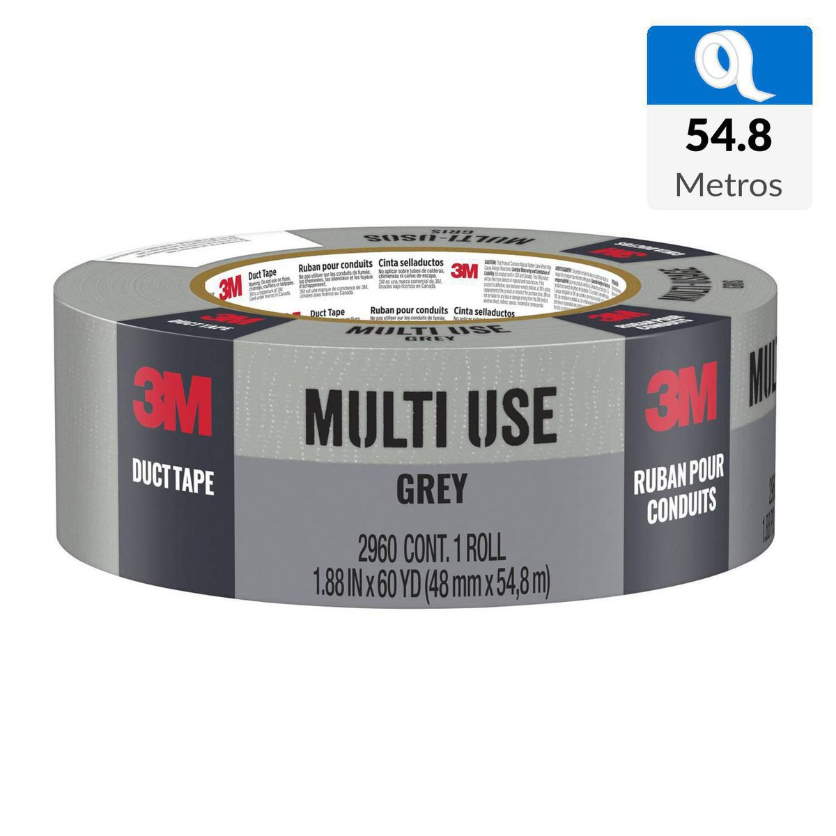 3M - Cinta de Tela Duct Tape de reparación Gris 48 mm x 54.8 mts