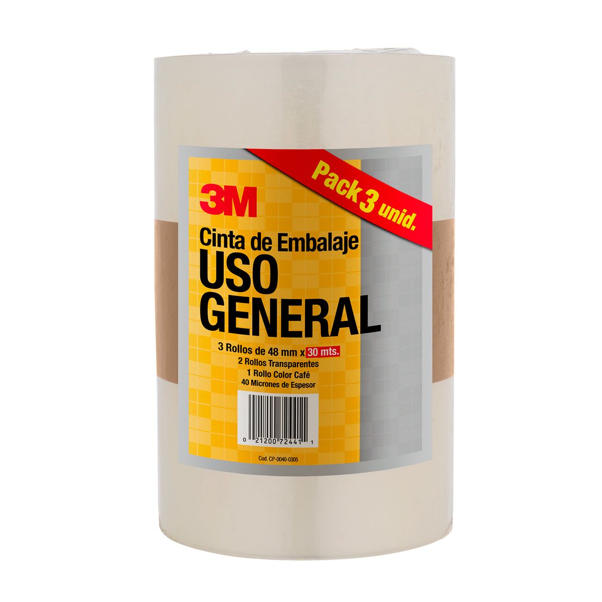 3M - Pack de 3 cintas para embalaje 48mm x 30 metros 2 Transparente 1 Café