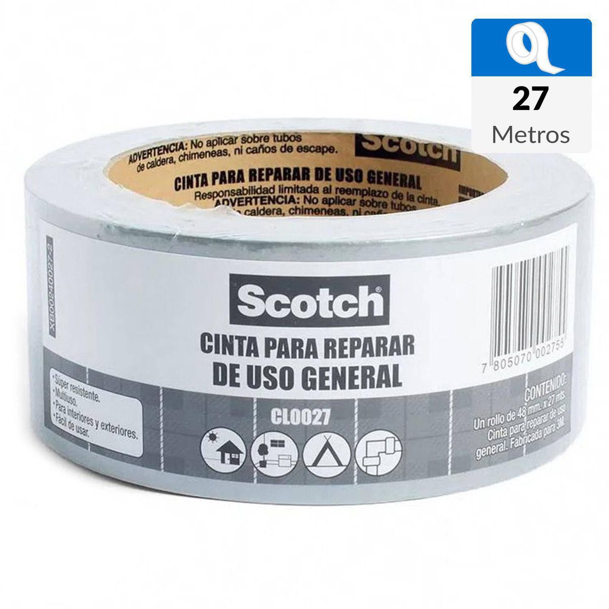 3M - Cinta de Tela Duct Tape Uso General Gris 48mm x 27 mts