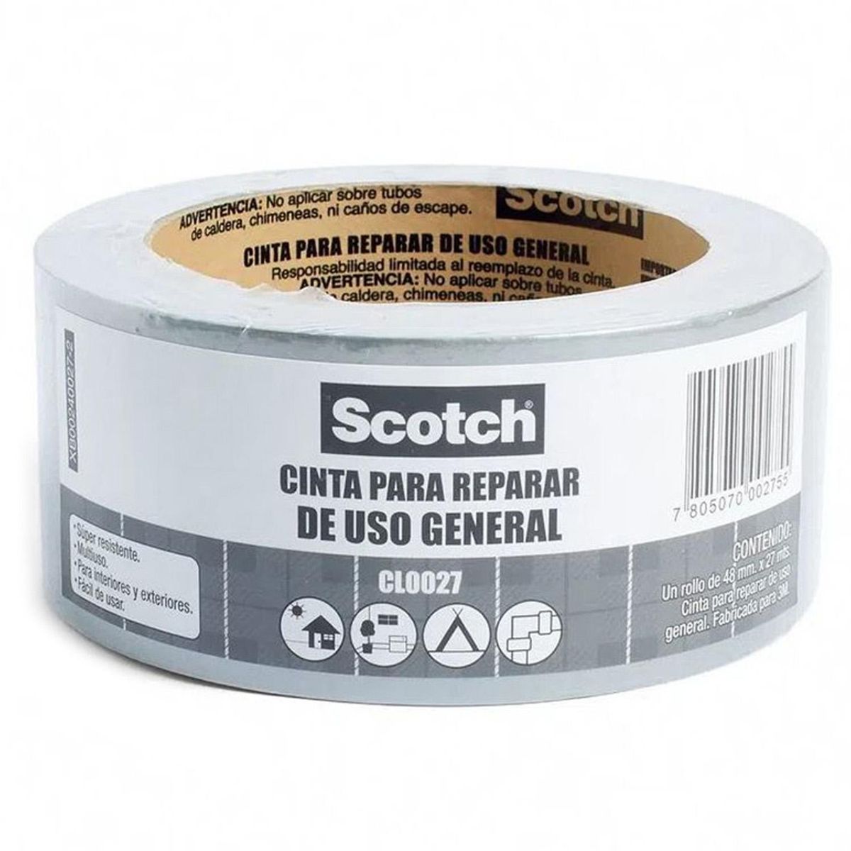 3M - Cinta de Tela Duct Tape Uso General Gris 48mm x 27 mts