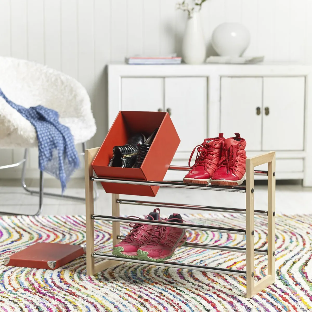 Zapatera Extensible Madera 3 Nivel(es) 63x45x21 cm Natural/Cromo, marca JUST HOME COLLECTION - Foto Principal