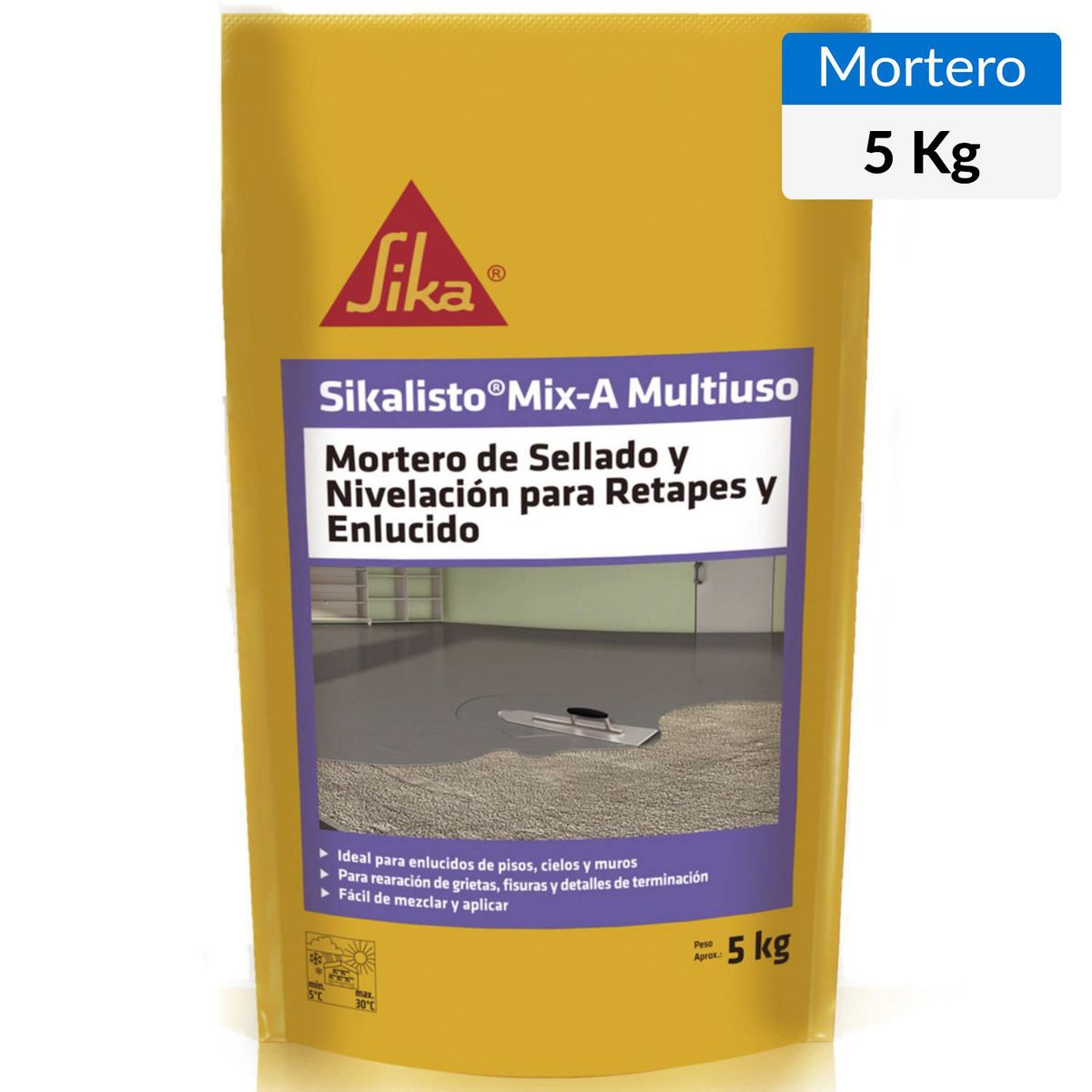 SIKA - Sikalisto Mix A Mortero de Sellado y Nivelación para Retapes y Enlucido Saco 5 Kg