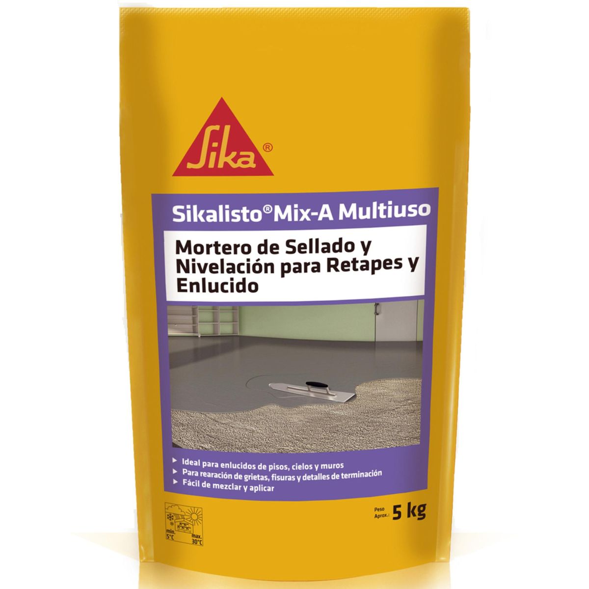 SIKA - Sikalisto Mix A Mortero de Sellado y Nivelación para Retapes y Enlucido Saco 5 Kg