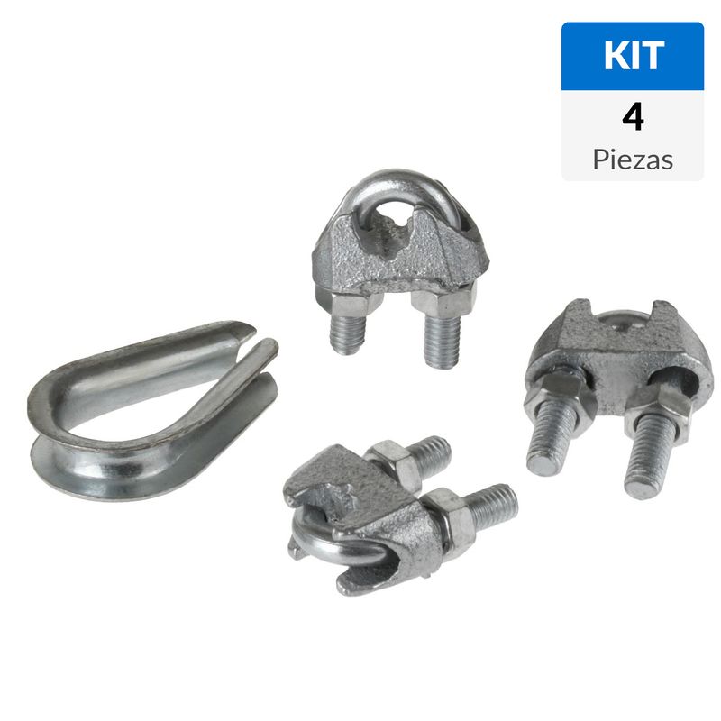 FIXSER - 3 abrazaderas y 1 guardacabo 1/4"