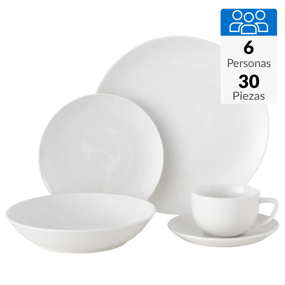 JUST HOME COLLECTION - Juego de Loza 30 Piezas Porcelana Redondo Blanco 6 Personas