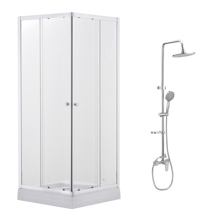 Combo Shower Cuadrado 80x80x200 cm 6mm + Columna de Ducha Cromada