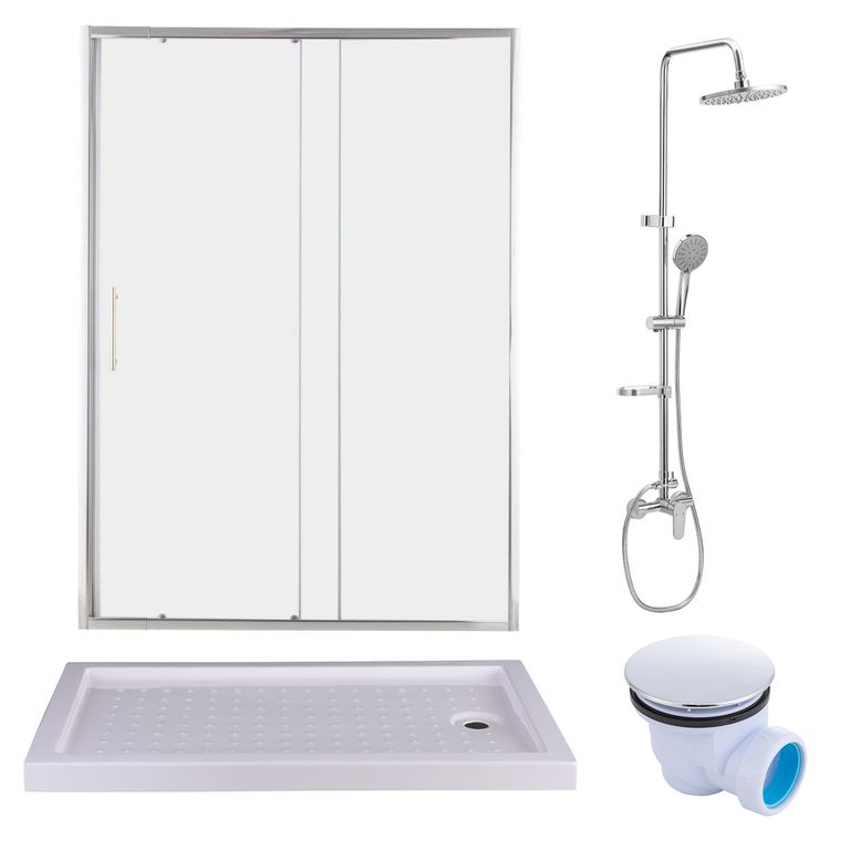 Combo Mampara Ajustable + Receptaculo + Columna cromada + Sifon