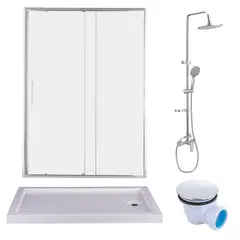 SENSI DACQUA - Combo Mampara Ajustable + Receptaculo + Columna cromada + Sifon