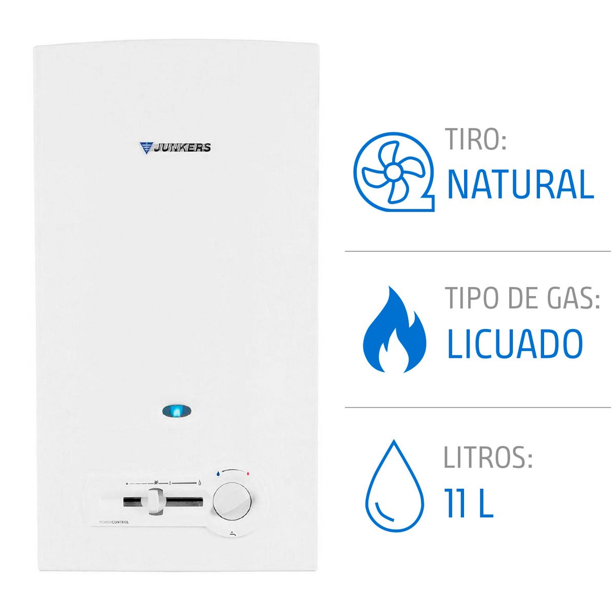 JUNKERS - Calefont Gas Licuado 11 Litros Tiro Natural Chispero