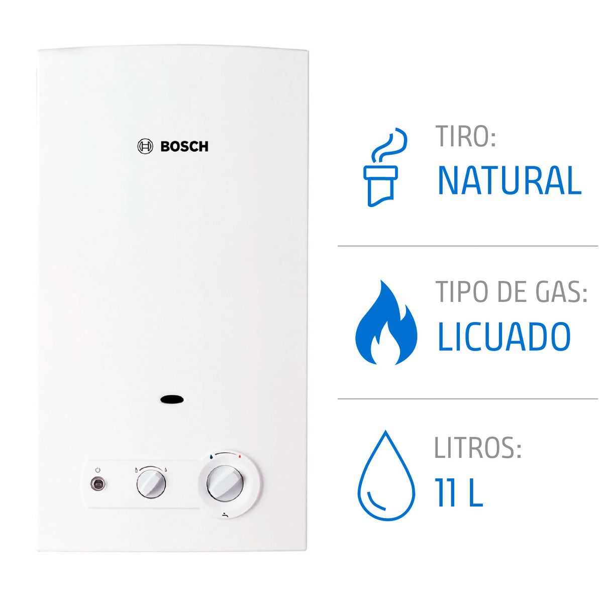 JUNKERS - Calefont Gas Licuado 11 Litros Tiro Natural Ionizado