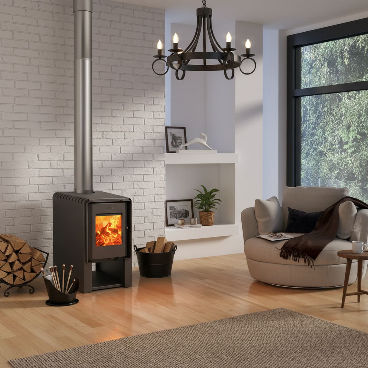 AMESTI - Estufa Leña Scantek 350 Gris Charcoal