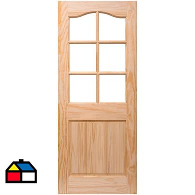 Puerta Pino 2 Paneles 6 Vidrios con Vidrio