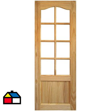 Puerta Pino 2 Paneles 8 Vidrios 75 x 210cm con vidrio