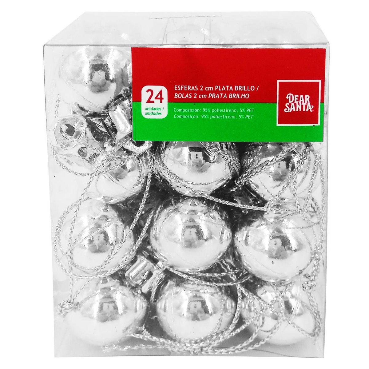 DEAR SANTA - Esferas 2 cm plata brillo x24
