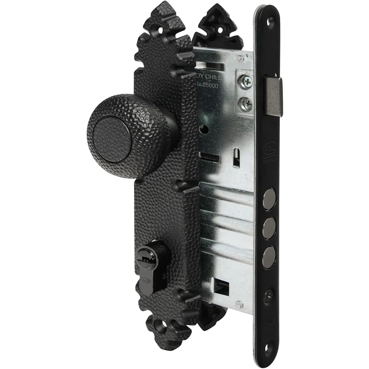 POLI - Cerradura rústica embutida oficina/dormitorio negra