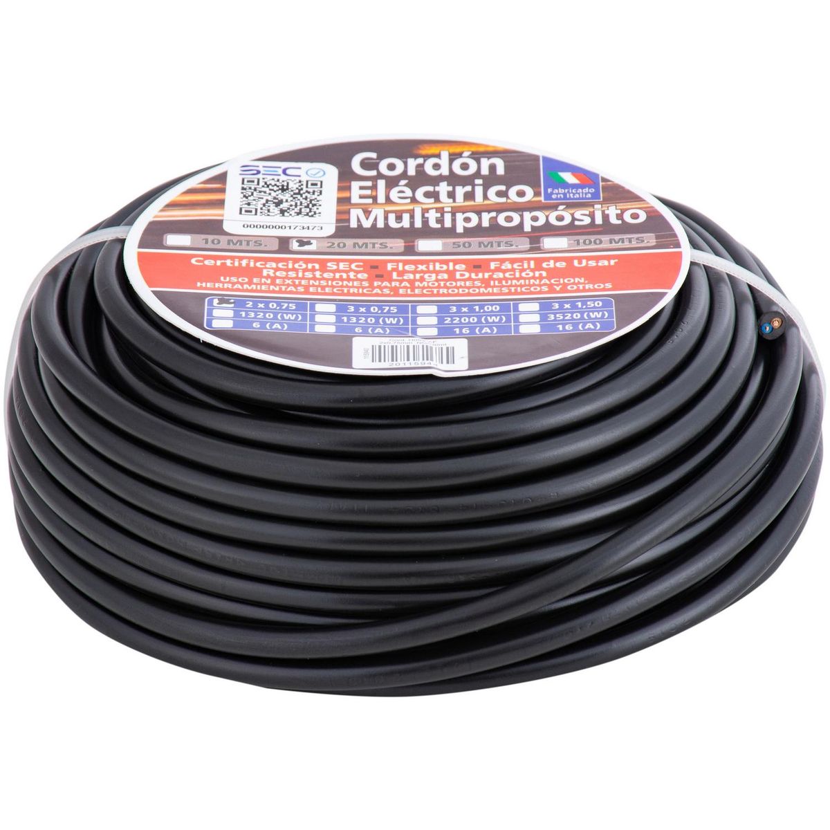 ELFLE - Cordón H05VV-F 2x0,75 mm2 Negro 20 metro(s) 