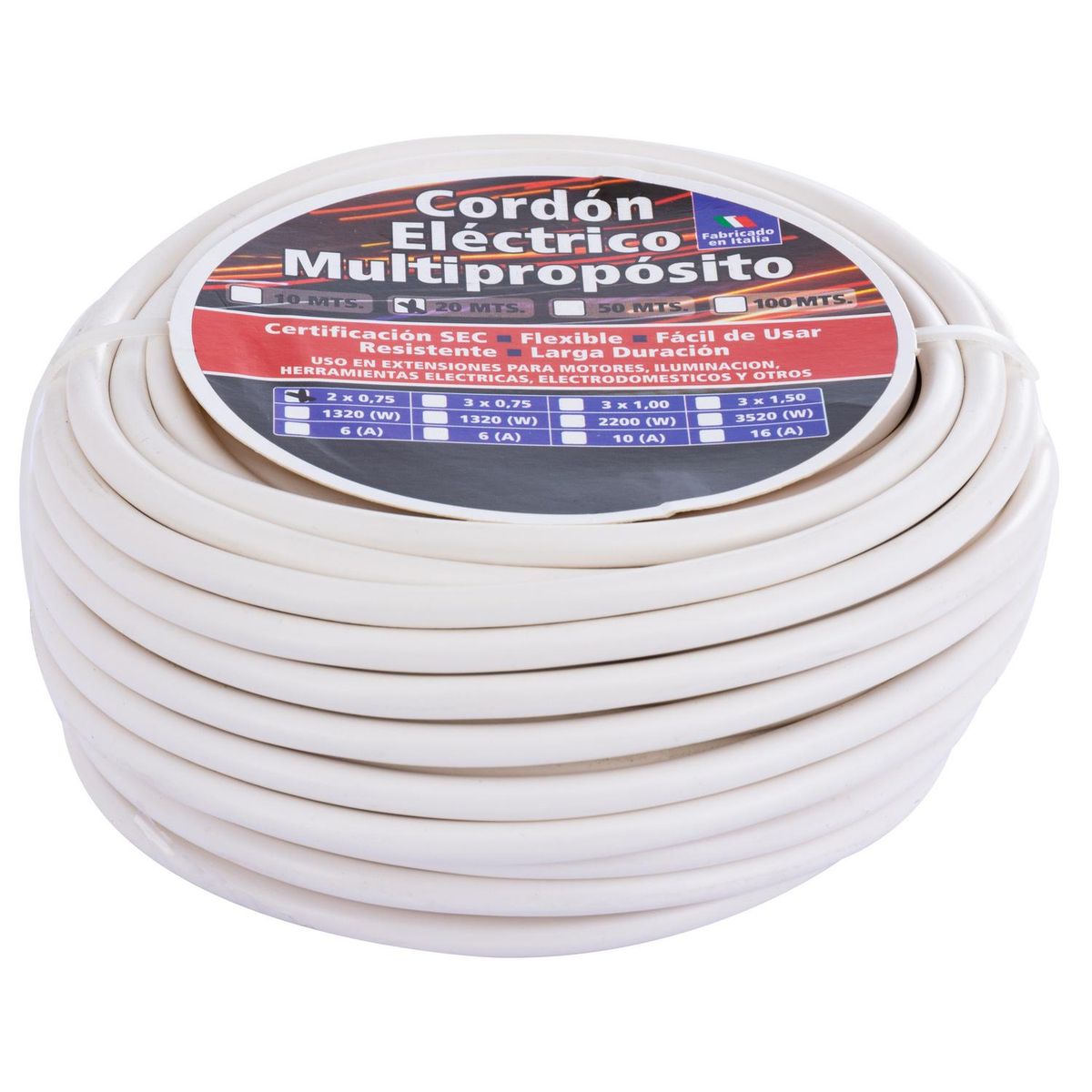 ELFLE - Cordón H05VV-F 2x0,75 mm2 Blanco 20 metro(s) 