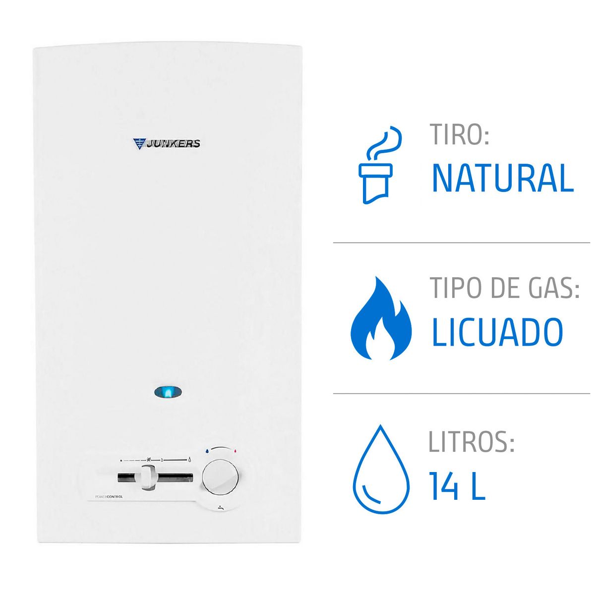 JUNKERS - Calefont Gas Licuado 14 Litros Tiro Natural Chispero