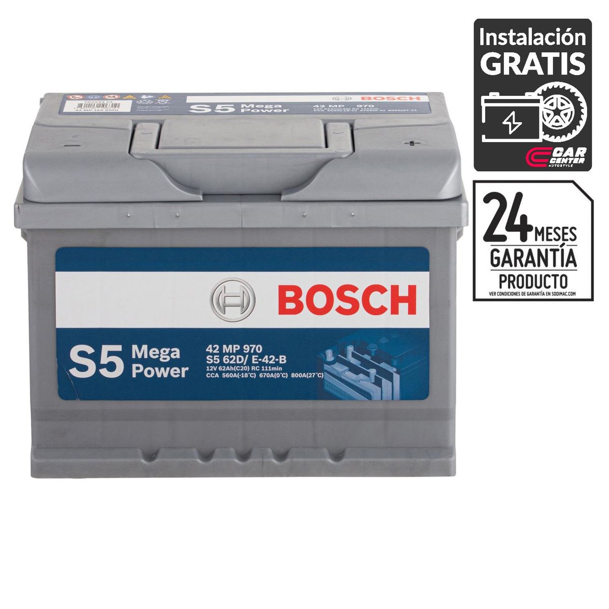 BOSCH - Batería de Auto 62 Ah Positivo Derecho 560 CCA