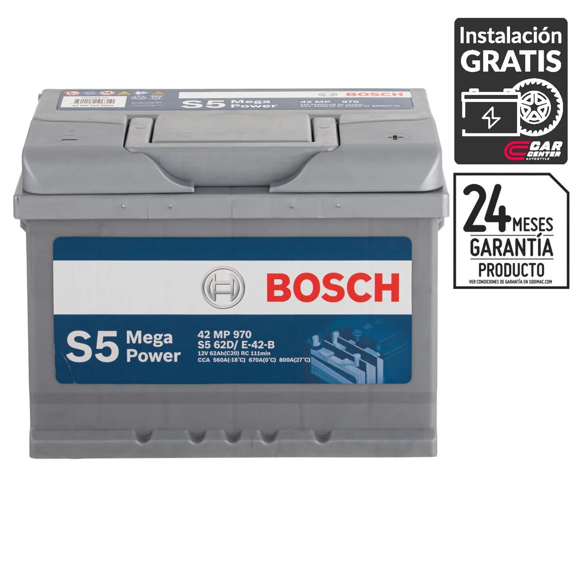BOSCH - Batería de Auto 62 Ah Positivo Derecho 560 CCA