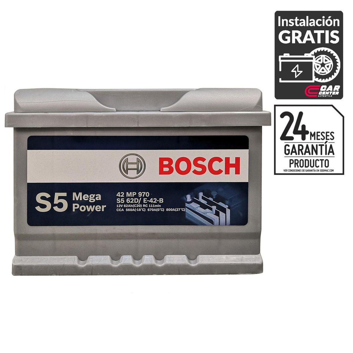 BOSCH - Batería de Auto 62 Ah Positivo Izquierdo 560 CCA
