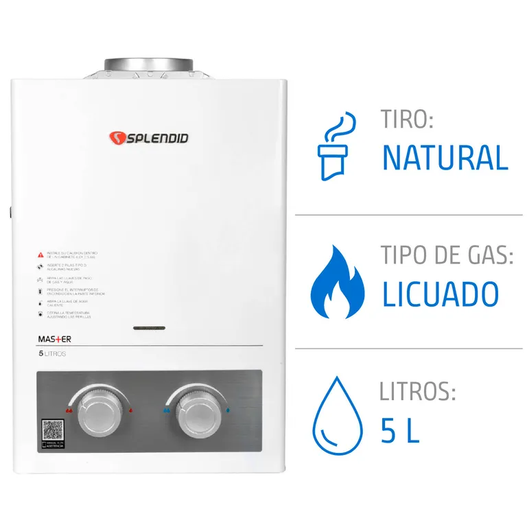 Calefont 5 Litros Gas Licuado Tiro Natural Ionizado
