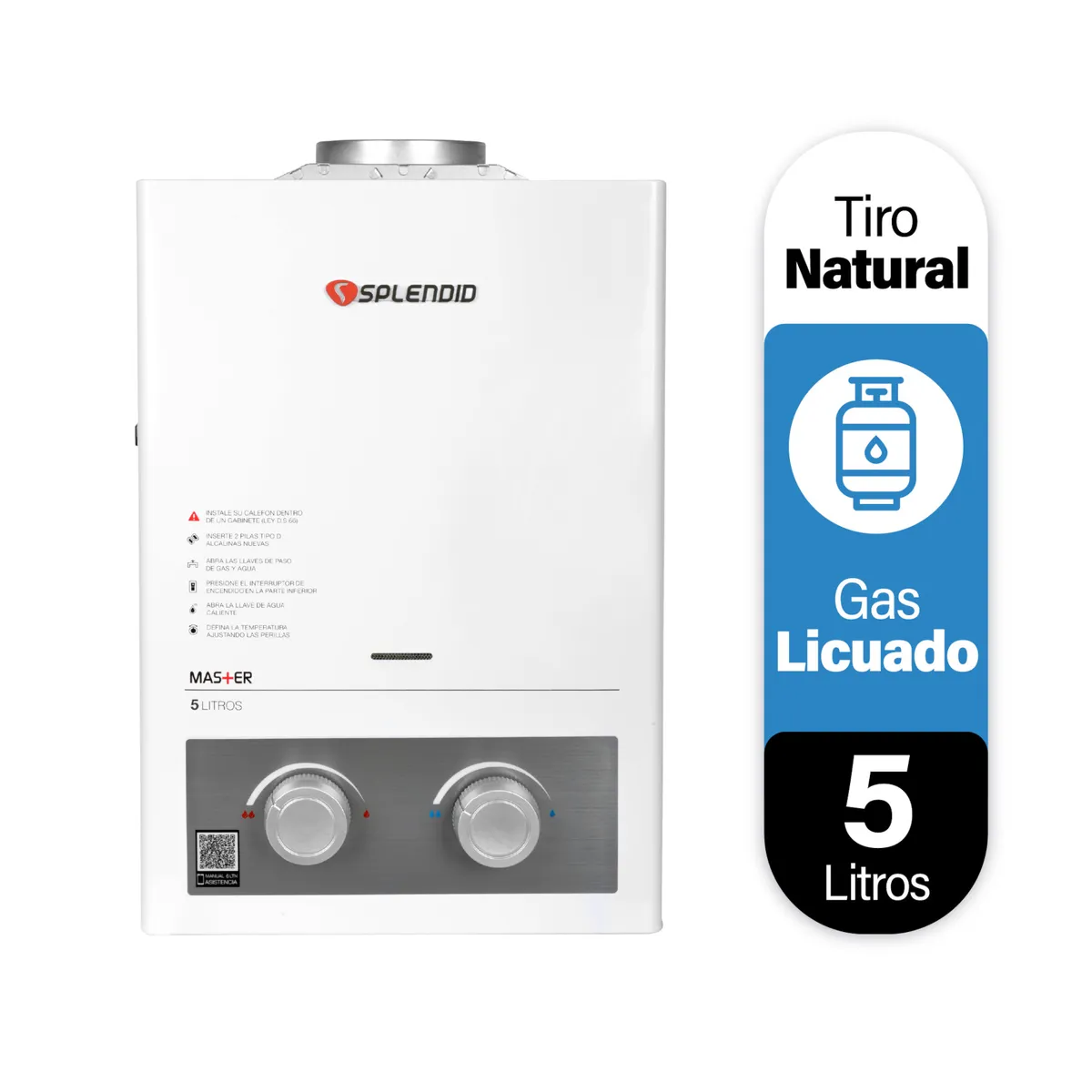 SPLENDID - Calefont Gas Licuado 5 Litros Tiro Natural Ionizado