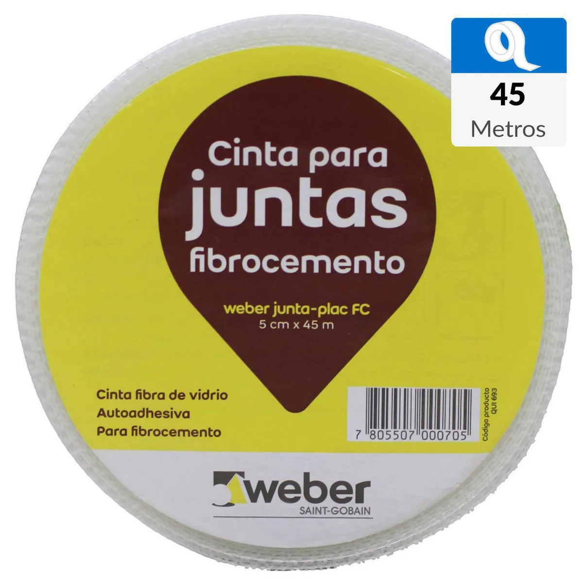 WEBER - Cinta fibra vidrio autoadhesiva junturas de tabiquería de fibrocemento