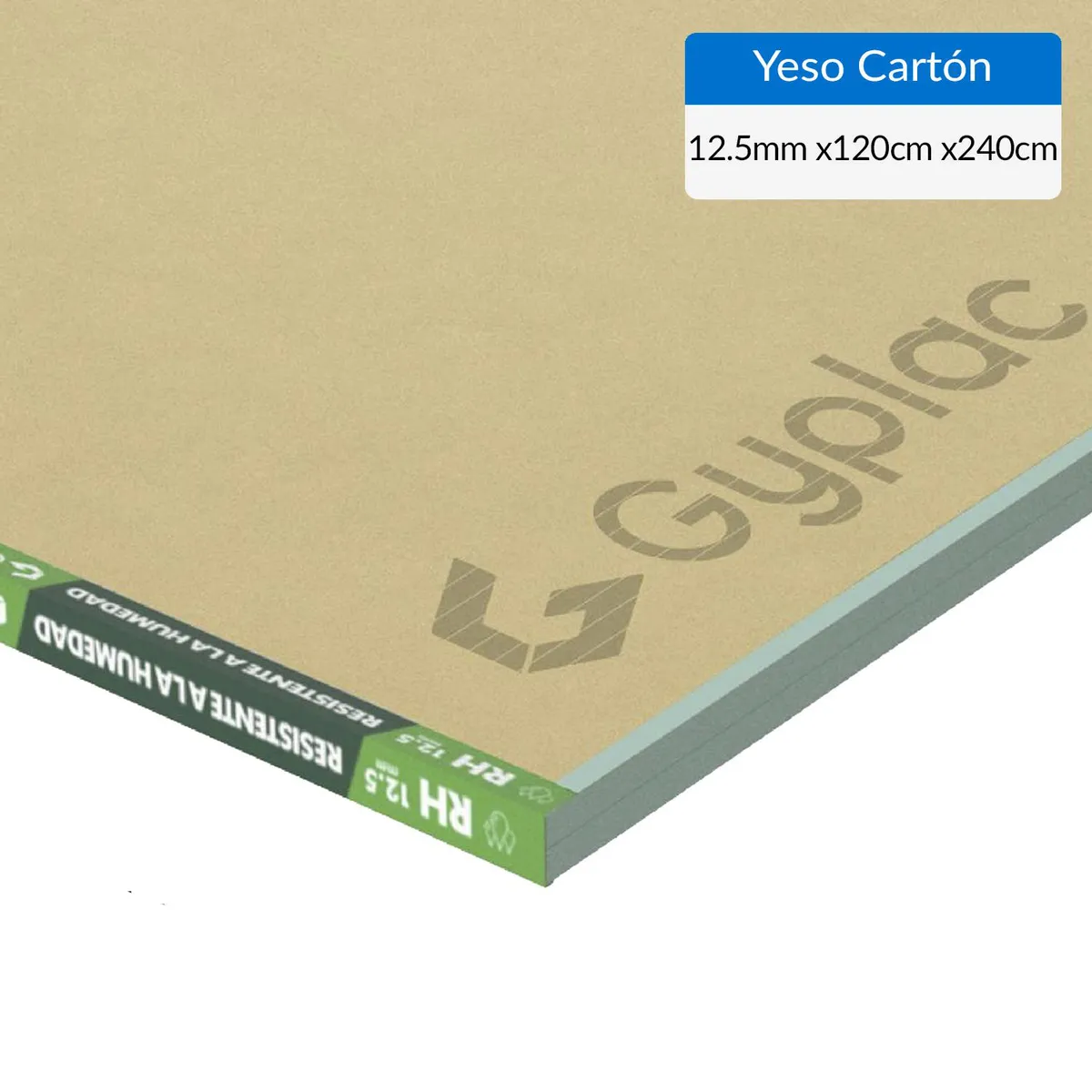 GYPLAC - Yeso Cartón Resistente a la humedad 12.5 mm 120x240 cm Blanco