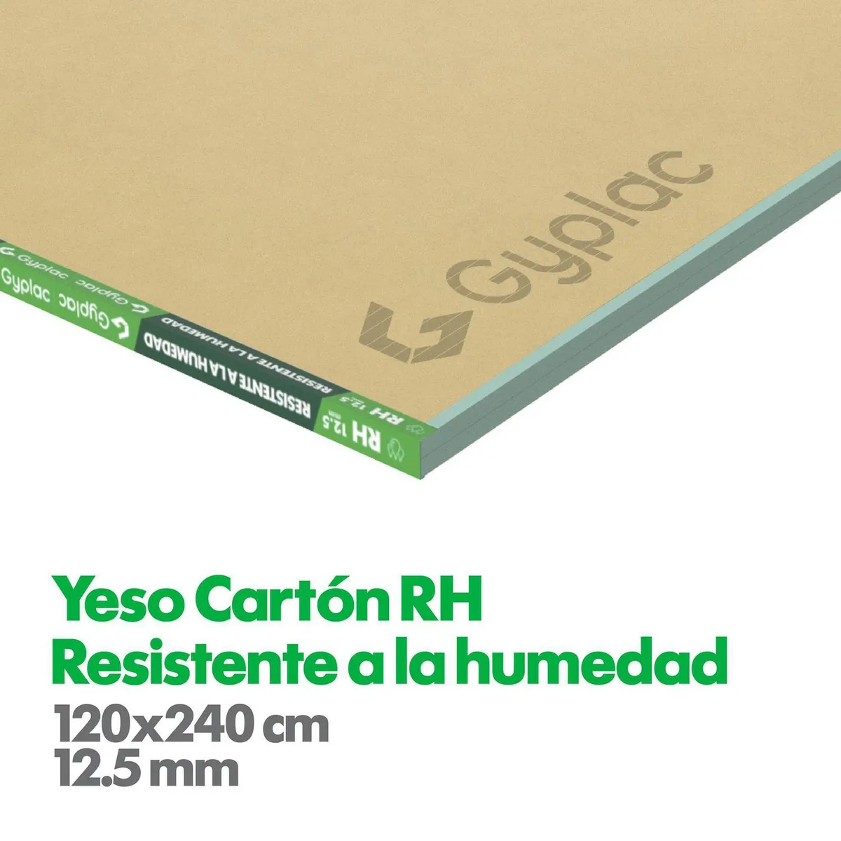 GYPLAC - Yeso Cartón Resistente a la humedad 12.5 mm 120x240 cm Blanco
