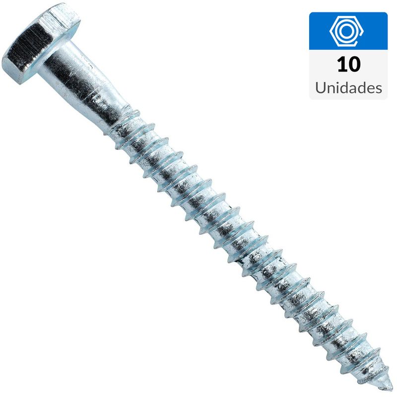FIXSER - Tornillo Tirafondo Cabeza Hexagonal Madera 2 " 1/4 " 10 Unidades