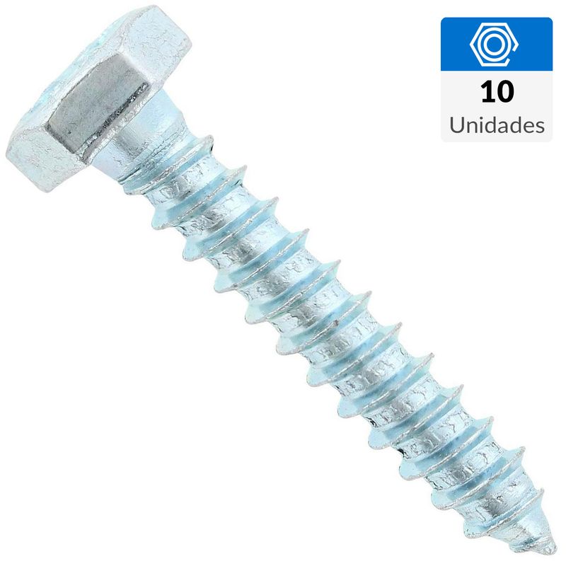 FIXSER - Tornillo Tirafondo Cabeza Hexagonal Madera 1-1/2 " 1/4 " 10 Unidades