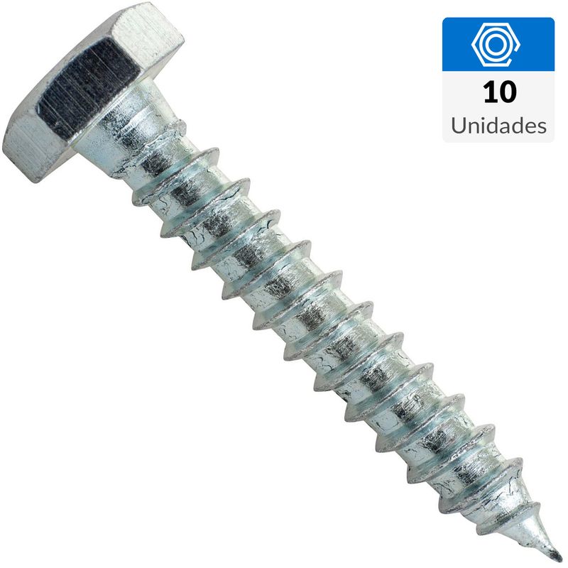 FIXSER - Tornillo Tirafondo Cabeza Hexagonal Madera 2 " 1/4 " 10 Unidades