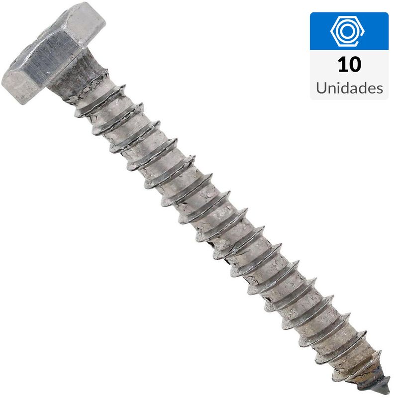 FIXSER - Tornillo Tirafondo Cabeza Hexagonal Madera 2 " 1/4 " 10 Unidades
