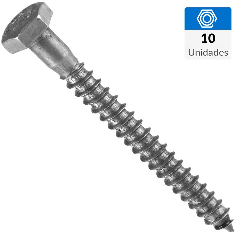 FIXSER - Tornillo Tirafondo Cabeza Hexagonal Madera 2-1/2 " 1/4 " 10 Unidades