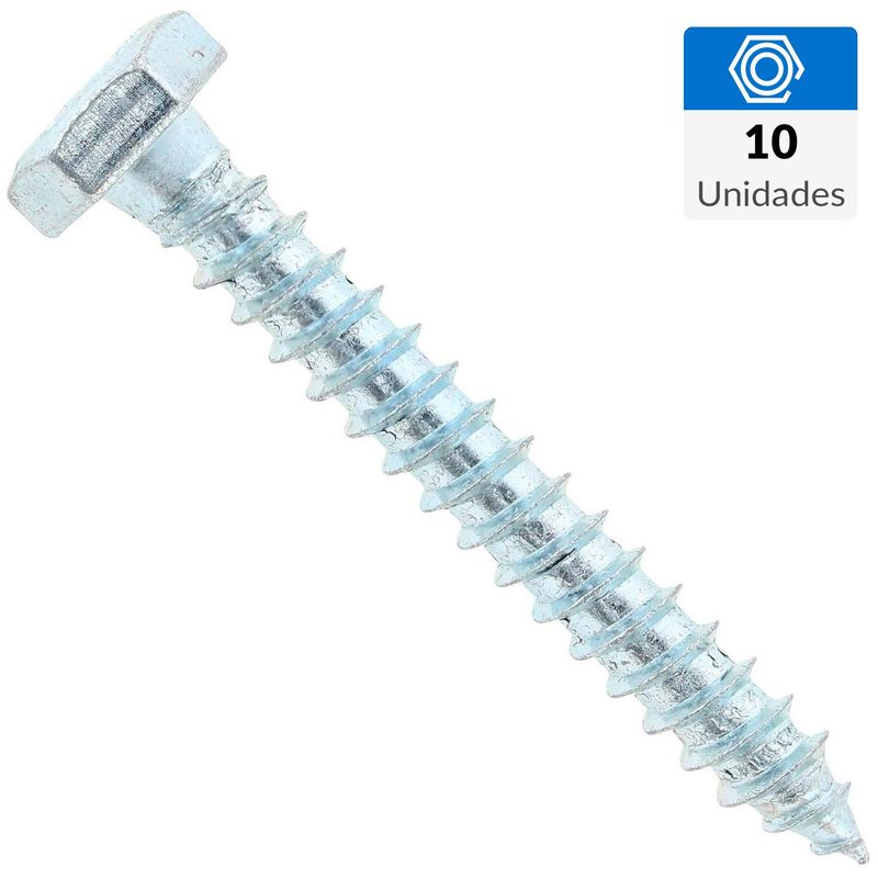 FIXSER - Tornillo Tirafondo Cabeza Hexagonal Madera 2 " 1/4 " 10 Unidades