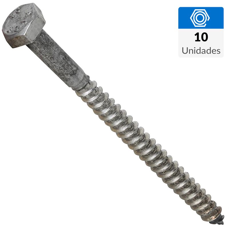 FIXSER - Tornillo Tirafondo Cabeza Hexagonal Madera 3-1/2 " 1/4 " 10 Unidades