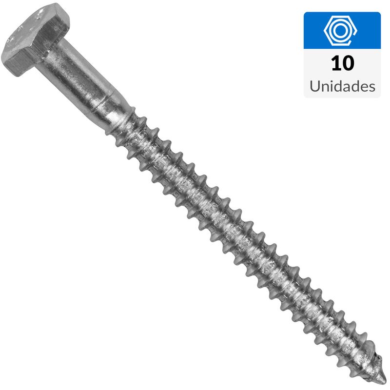 FIXSER - Tornillo Tirafondo Cabeza Hexagonal Madera 3-1/2 " 1/4 " 10 Unidades