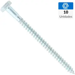 FIXSER - Tornillo Tirafondo Cabeza Hexagonal Madera 3 " 1/4 " 10 Unidades