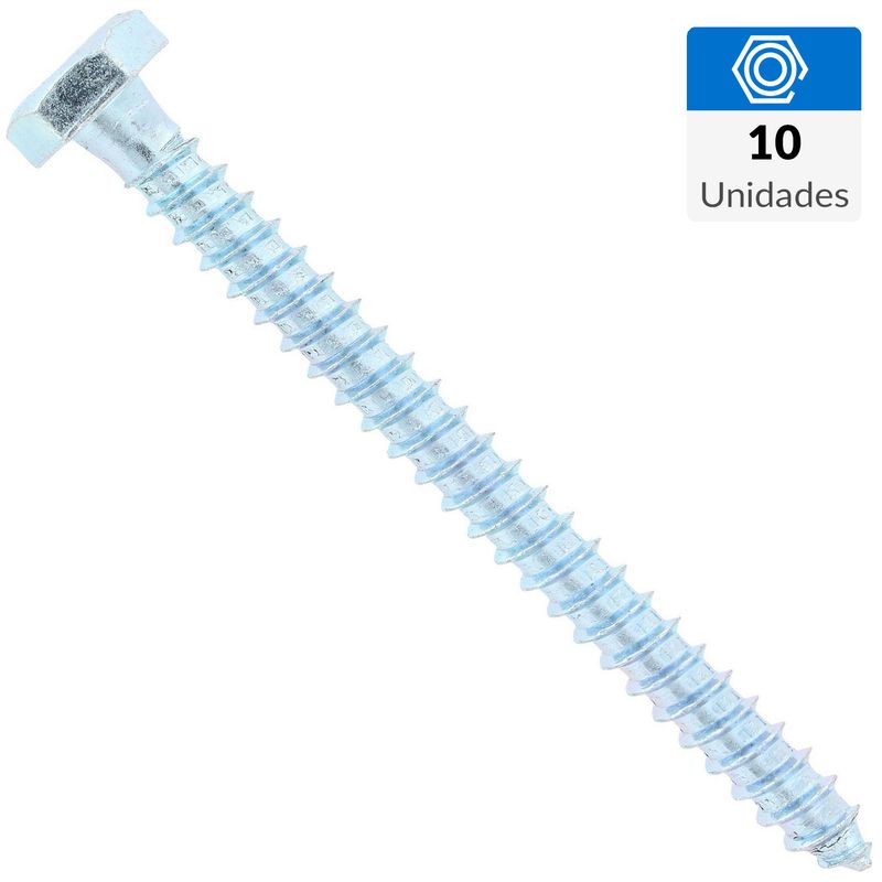 FIXSER - Tornillo Tirafondo Cabeza Hexagonal Madera 3 " 1/4 " 10 Unidades