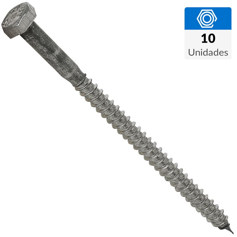 FIXSER - Tornillo Tirafondo Cabeza Hexagonal Madera 4 " 1/4 " 10 Unidades