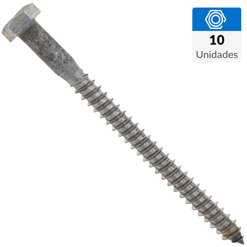 FIXSER - Tornillo Tirafondo Cabeza Hexagonal Madera 4 " 5/16 " 10 Unidades