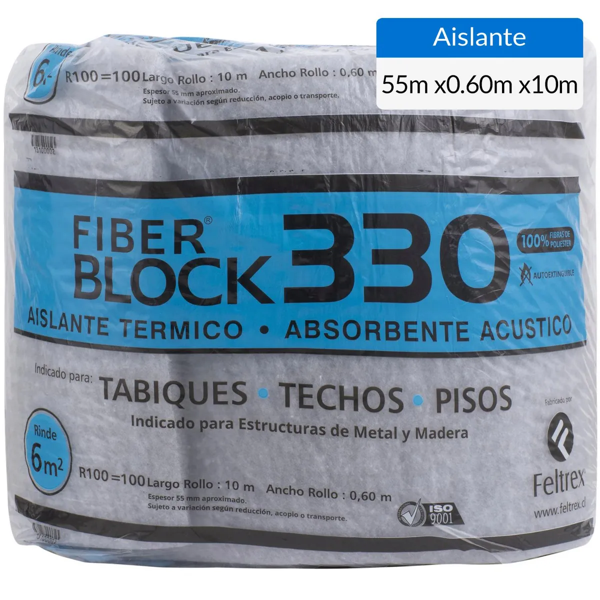 FIBER BLOCK - Aislante de Lana Poliéster 55 mm 0,60x10 m R100