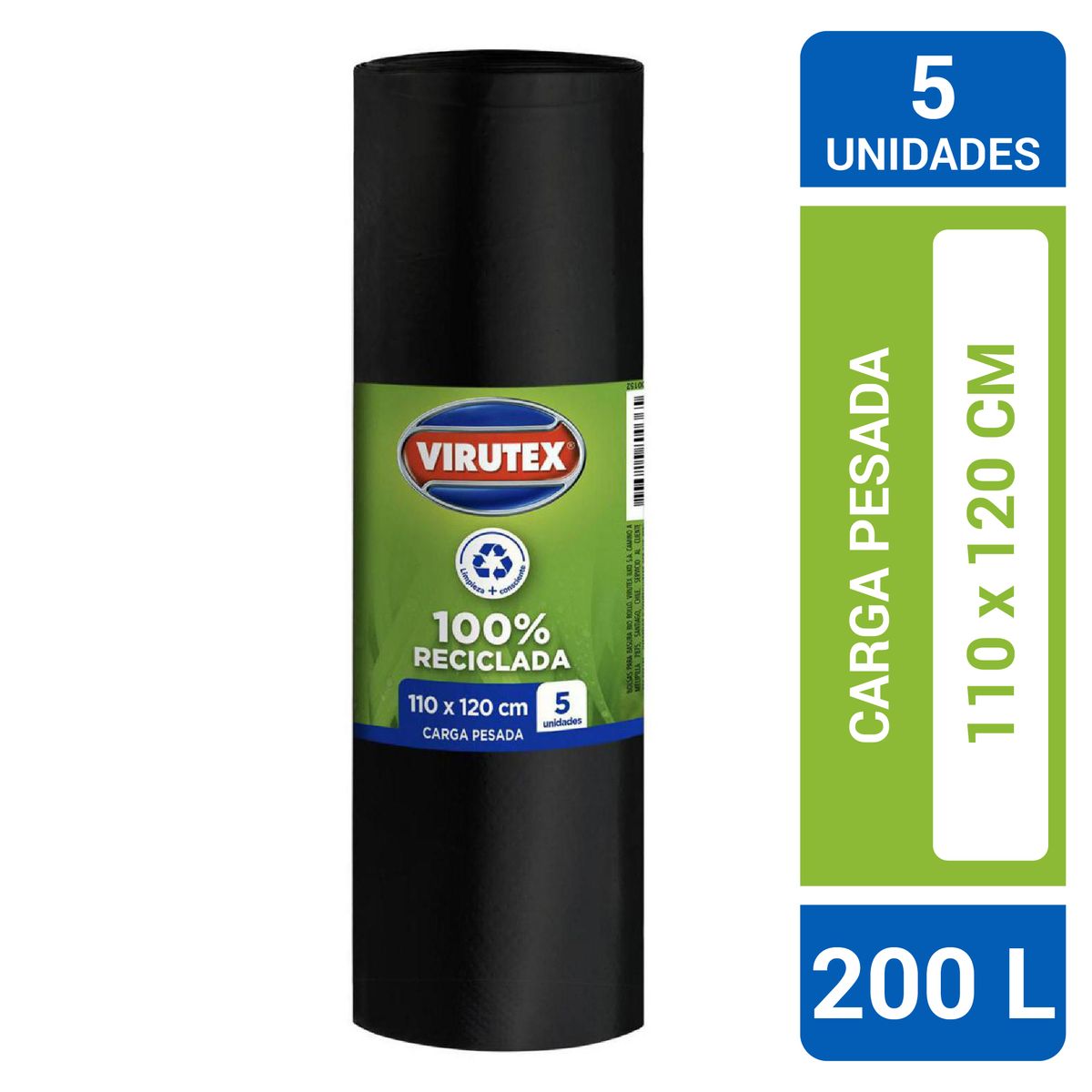 VIRUTEX - Bolsa de Basura Carga Pesada 110x120 cm 200 Litros 5 unidad(es)